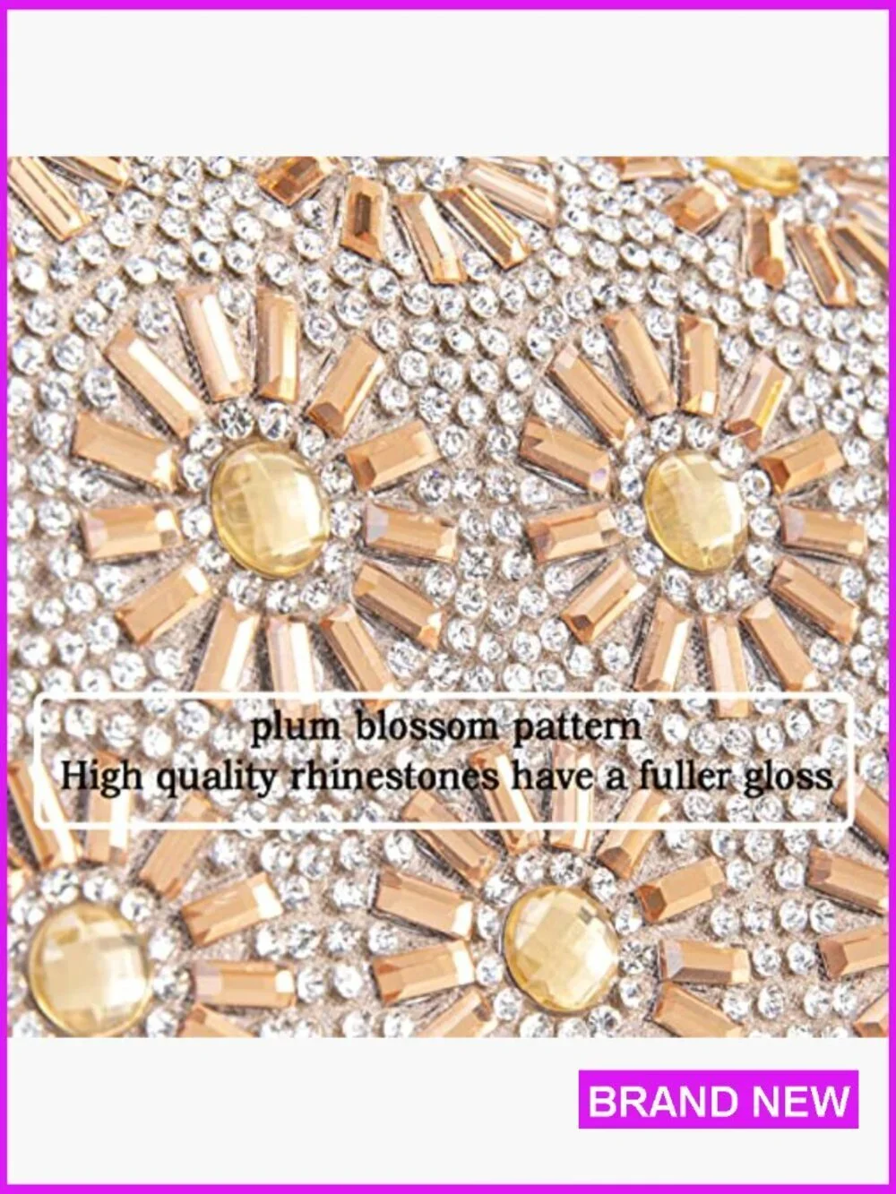 Rhinestone Evening Clutch Purse with Chain Elegant Floral Pattern Women's